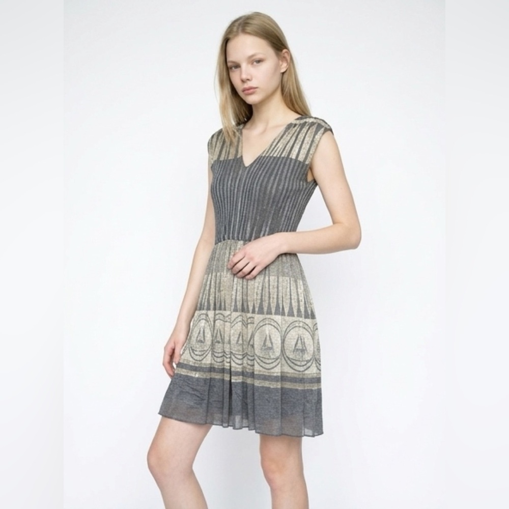 Max Studio Gray and Gold Midi Dress